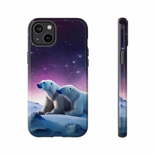 Celestial Companions: "Northern Lights Polar Bears" Durable iPhone Case