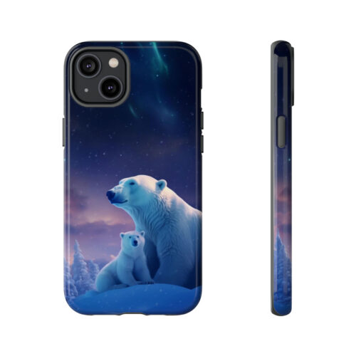 Arctic Wonders: "Northern Lights Polar Bears" Dual-Layer iPhone Case
