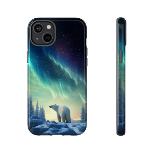 Arctic Solitude: "Northern Lights Solo Polar Bear" Dual-Layer iPhone Case