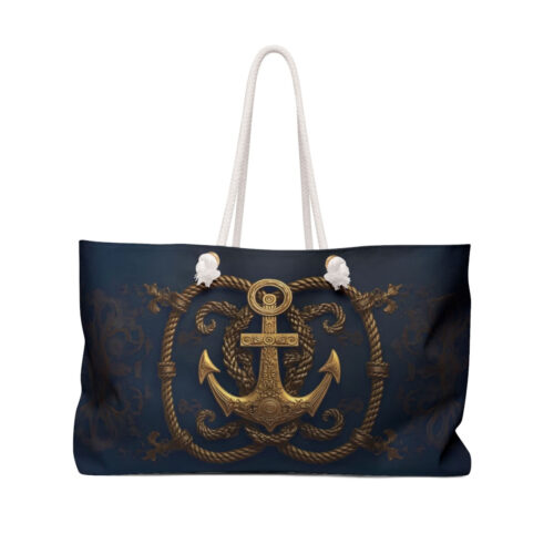 Weekender Bag - Gold Anchor on Navy Blue