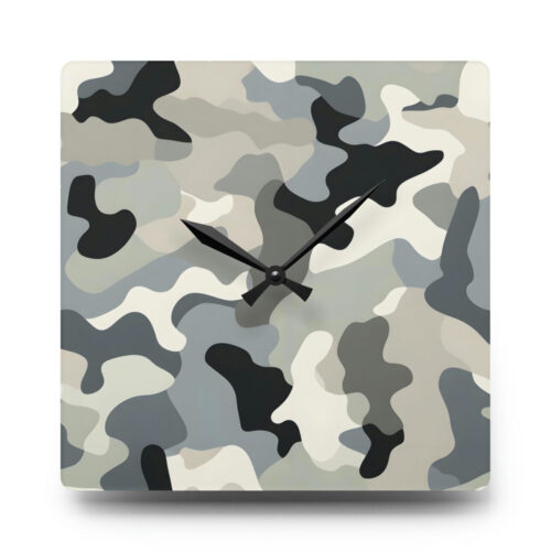 Acrylic Wall Clock - Grey Camo