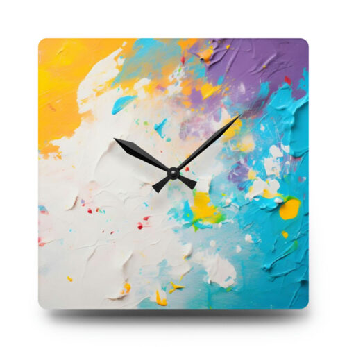 Splat Acrylic Wall Clock — Colorful Blue Purple Orange Paint Daubs