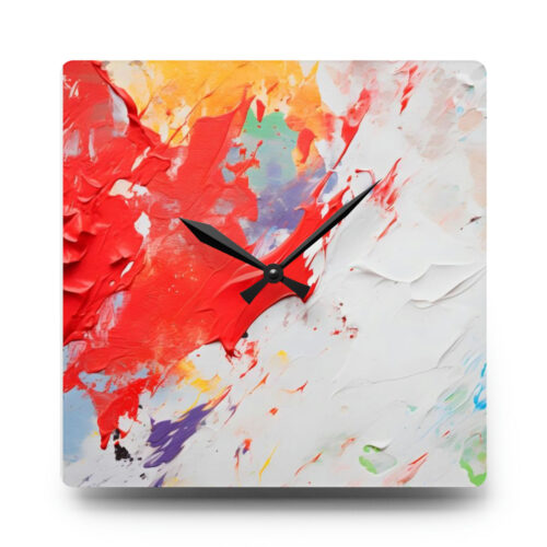 Acrylic Wall Clock - Red & White Splat