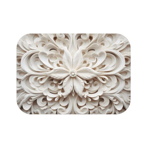 Symmetrical Baroque Plaster Bath Mat - Ornate Carved Architectural Motif
