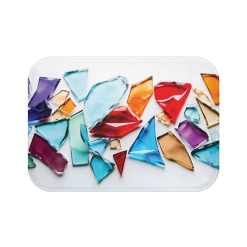 Jewel-Toned Stained Glass Bath Mat - Modern Abstract Crystal Shard Decor