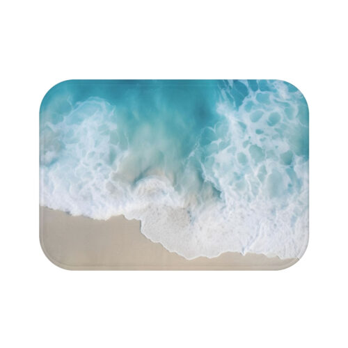 Tropical Beach Shoreline Bath Mat - Realistic Ocean Wave & Sand Decor