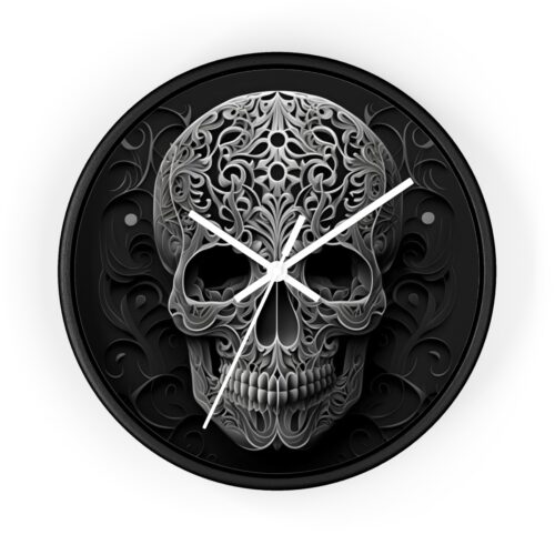 Framed Wall Clock - Ornate Skull