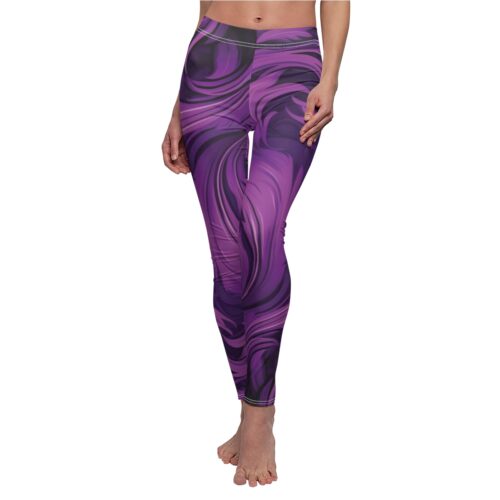 Deep Violet Abstract Floral Leggings - Rich Purple Jewel Tones
