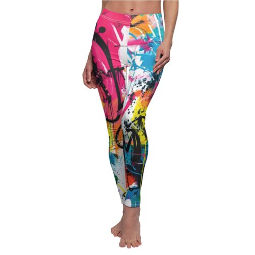 Abstract Neon Graffiti Leggings – Bright Pink & Cyan Streetwear