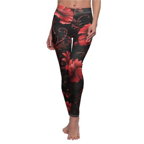 Romantic Crimson Red Rose Leggings – Bold Black & Red Flora
