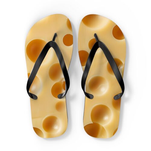 Cheesy Delight Flip Flops — Emmental Cheese Graphic Summer Sandals