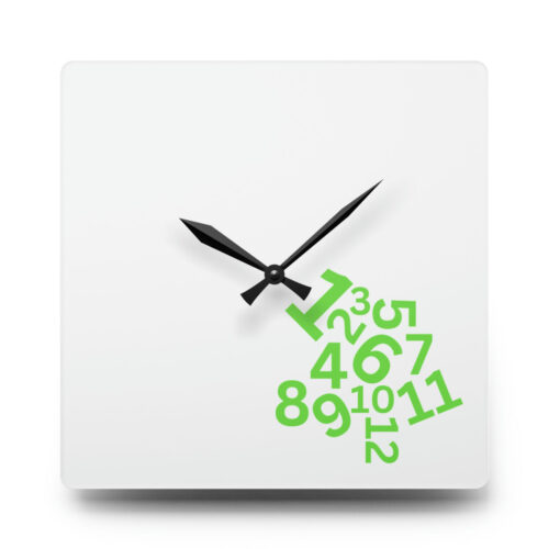 Tumbling Numerals Lime Acrylic Wall Clock — Whimsical Scattered Numbers