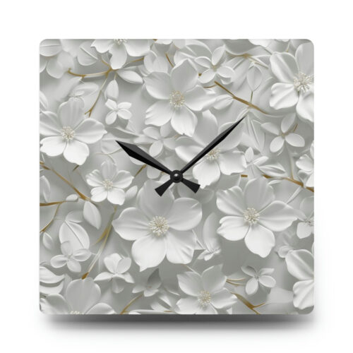 White Floral Acrylic Wall Clock