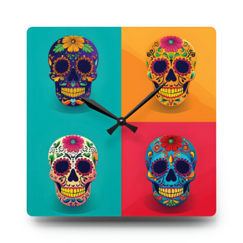 Decorated Skulls Acrylic Wall Clock