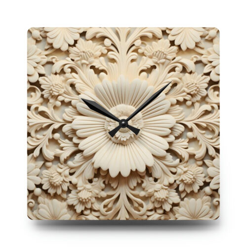 Ivory Plaster Filigree Acrylic Wall Clock — Round & Square Decorative Clock