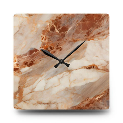 Brown Marble Acrylic Wall Clock — Elegant Modern Marble Wall Clock