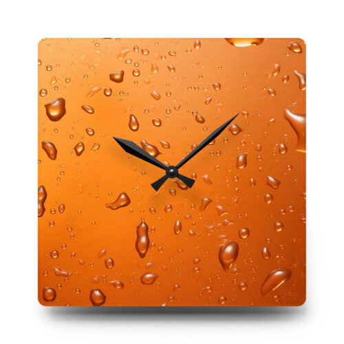 Acrylic Wall Clock - Water Droplets on Orange Glass