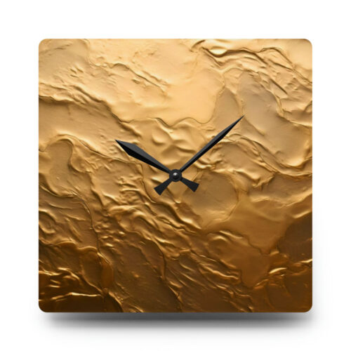 Gold Sheet Acrylic Wall Clock — Wavy Embossed Metal Design