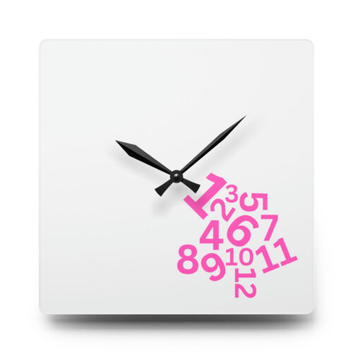 Tumbling Numerals Pink Acrylic Wall Clock — Whimsical Tumbling Numbers