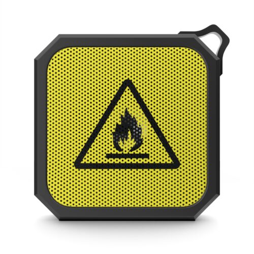 Outdoor Bluetooth Speaker — Yellow 'Flammable Material' Icon Grill
