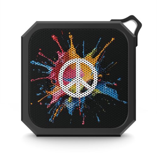 Peace Sign Outdoor Bluetooth Speaker — Colorful Splat, Water-Resistant Clip-On