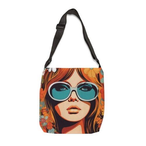 Retro 60's Flower Power Adjustable Shoulder Tote Bag