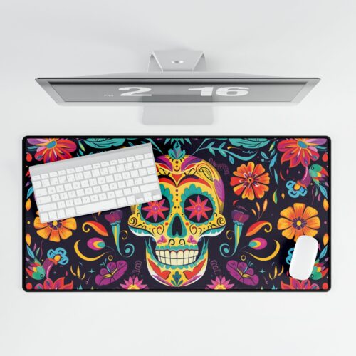 Day of the Dead Skull Desk Mat — Vibrant Calavera Office Desk Pad