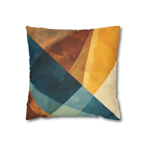 Earth & Sky Geometric Faux Suede Pillowcase in Teal, Terracotta & Mustard