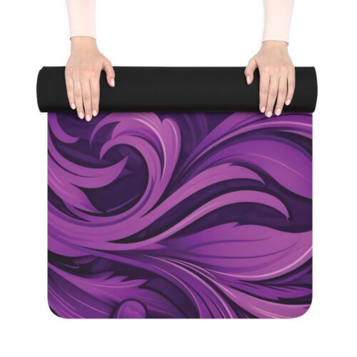 Purple Swirl Rubber Yoga Mat — Abstract Liquid Silk Design