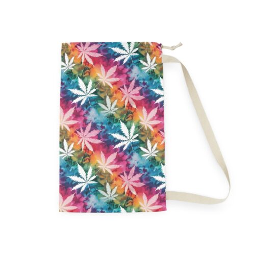 Tie Dye Cannabis Leaf Laundry Bag - Colorful Hemp-Inspired Wash Bag