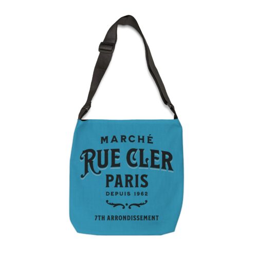 Rue Cler Paris Market Tote Bag — Typographic Design with Eiffel Tower Illustration