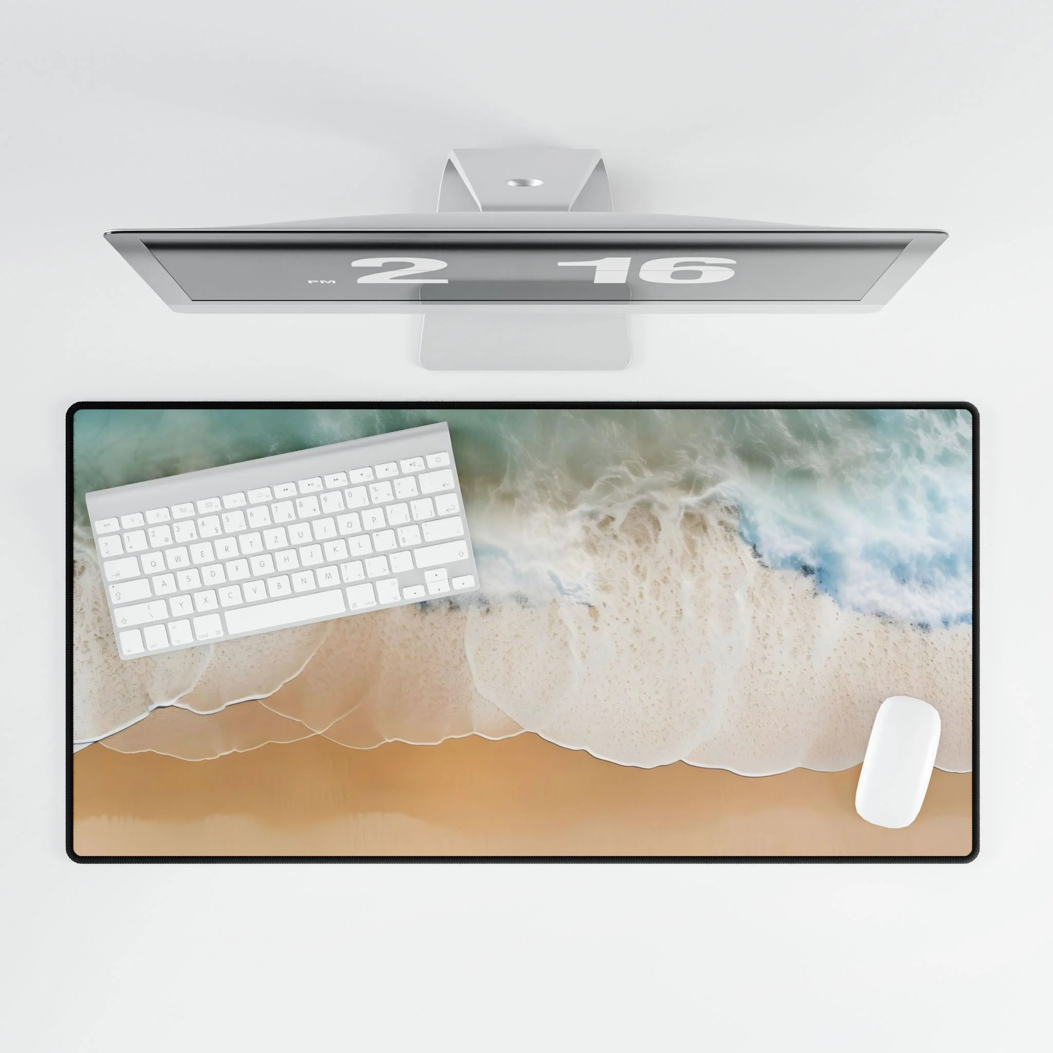 Waves on the Beach Desk Mat — Overhead Coastal Mouse Pad for Office & Home