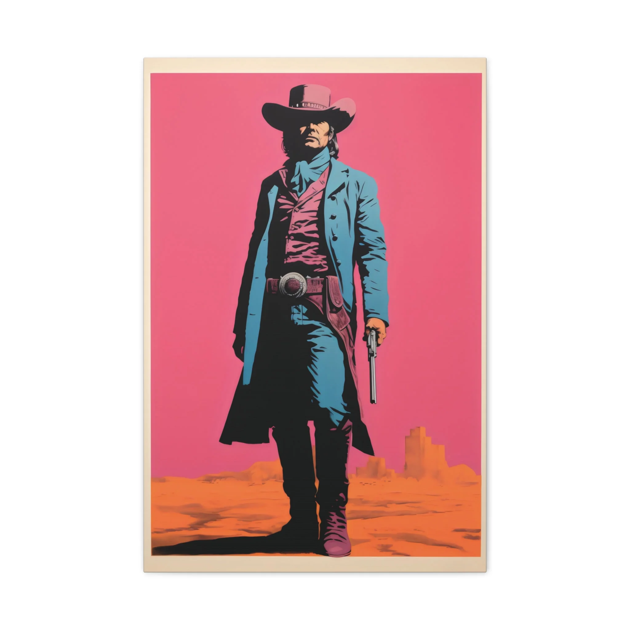 The Pink Frontier: A Pop Art Homage to the Modern Outlaw – Art Print on Matte Canvas